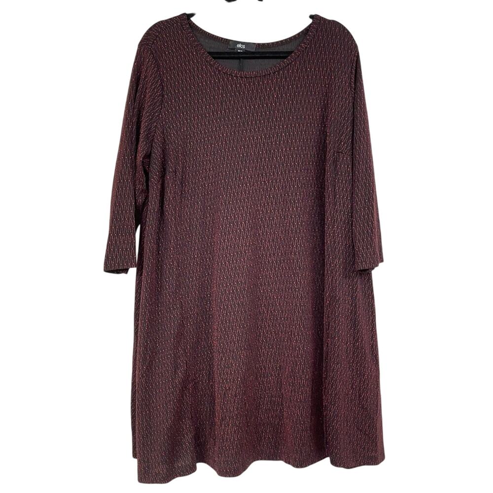 Ellos Black & Red Metallic 3/4 Sleeve Tunic Top Womens 18/20 Mini Lagenlook